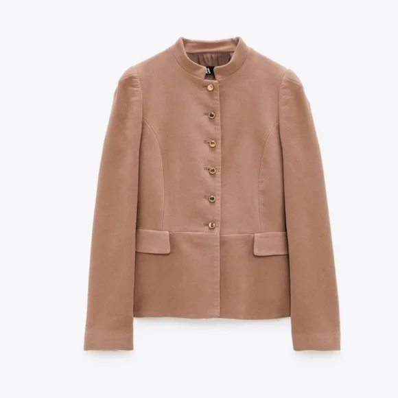 Zara Tailored Mandarin Collar Blazer Beige- Pink NWT - Picture 4 of 6